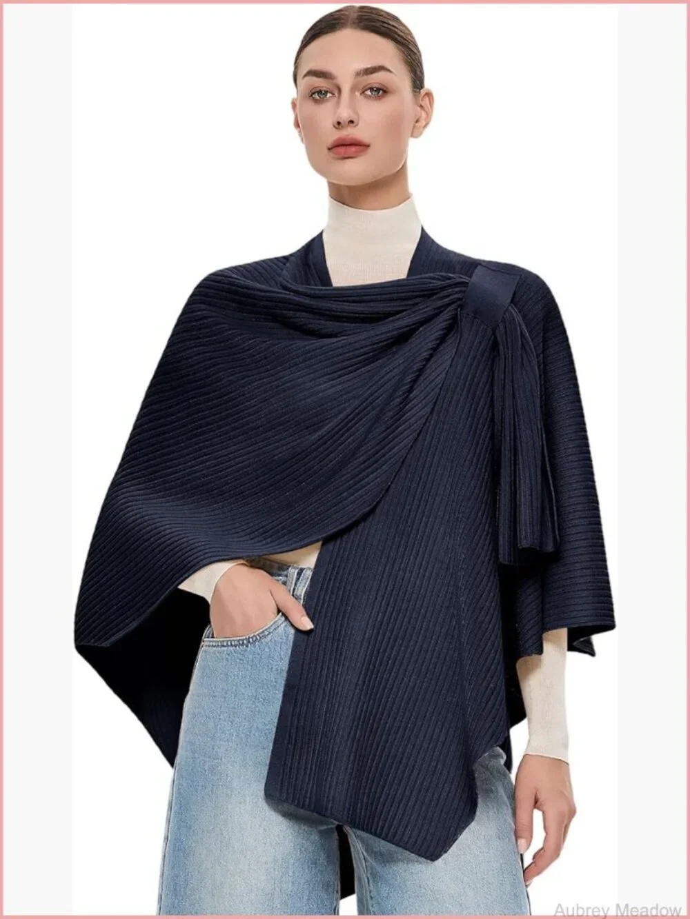 Elegant Cross Front Shawl Wrap Knitted Poncho Cape Sweater Soft Warm Travel Wrap